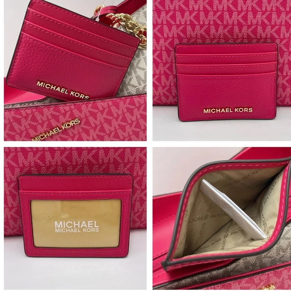 MICHAEL KORS Large Pebbled Leather Card Holder Case Electric Pink  NWT